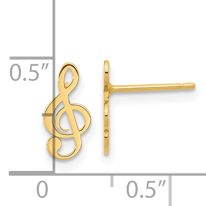 14K Yellow Gold Polished Treble Clef Note Post Earrings