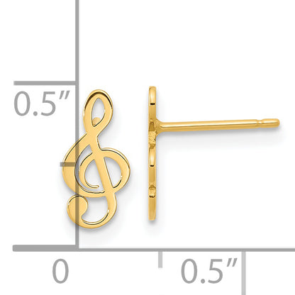 14K Yellow Gold Polished Treble Clef Note Post Earrings