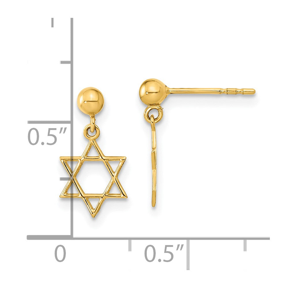 14K Yellow Gold Polished Star Of David Post Dangle Earrings