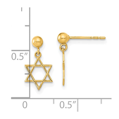 14K Yellow Gold Polished Star Of David Post Dangle Earrings