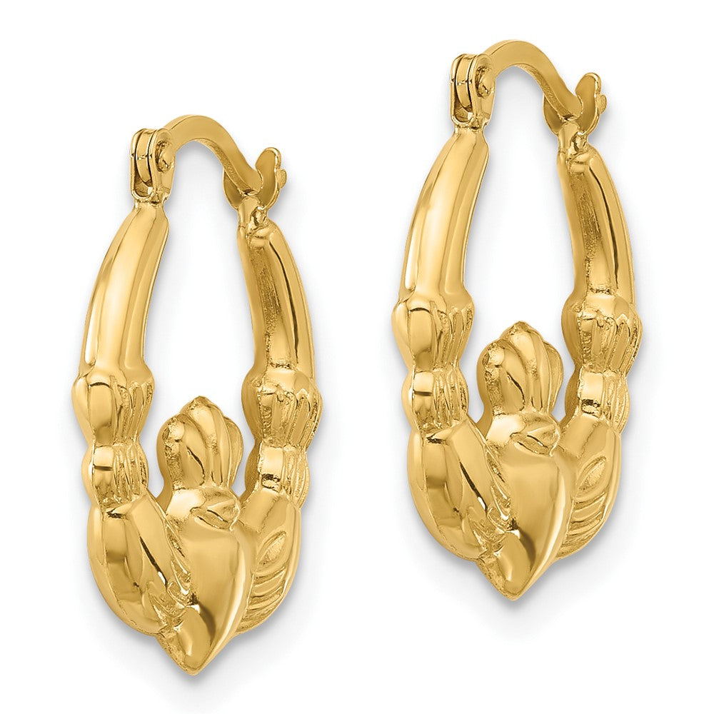 14K Yellow Gold Polished Claddagh Hoop Earrings