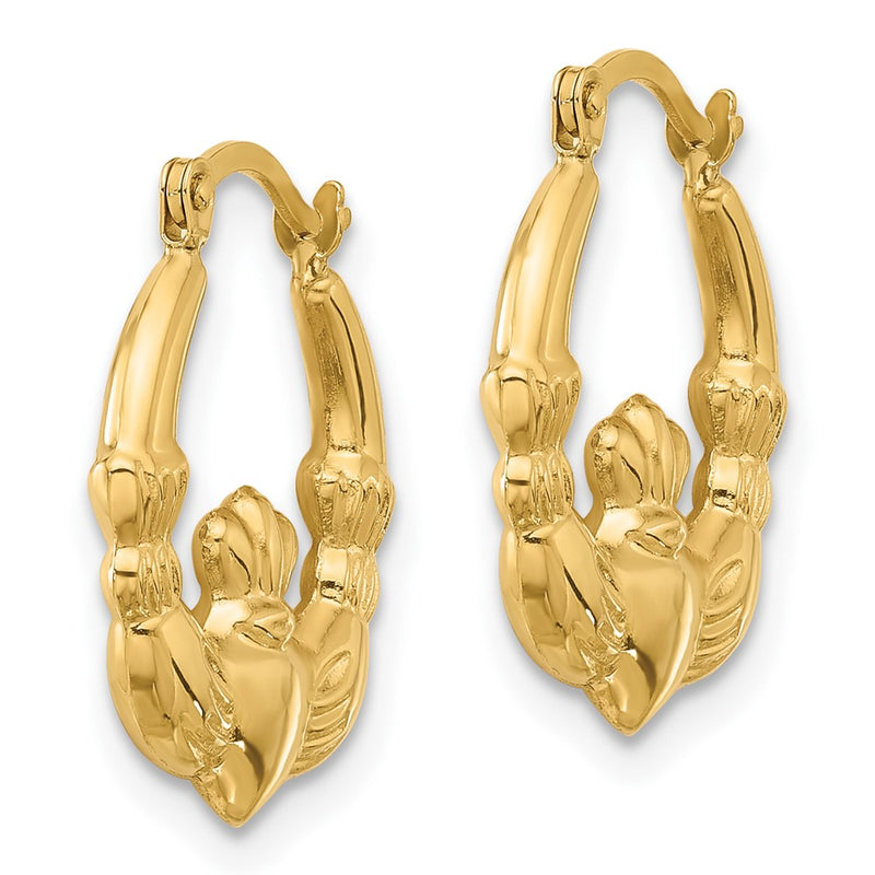 14K Yellow Gold Polished Claddagh Hoop Earrings