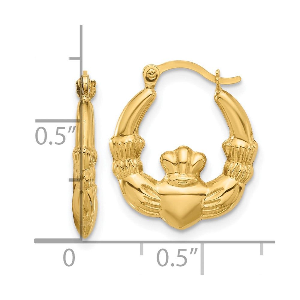 14K Yellow Gold Polished Claddagh Hoop Earrings