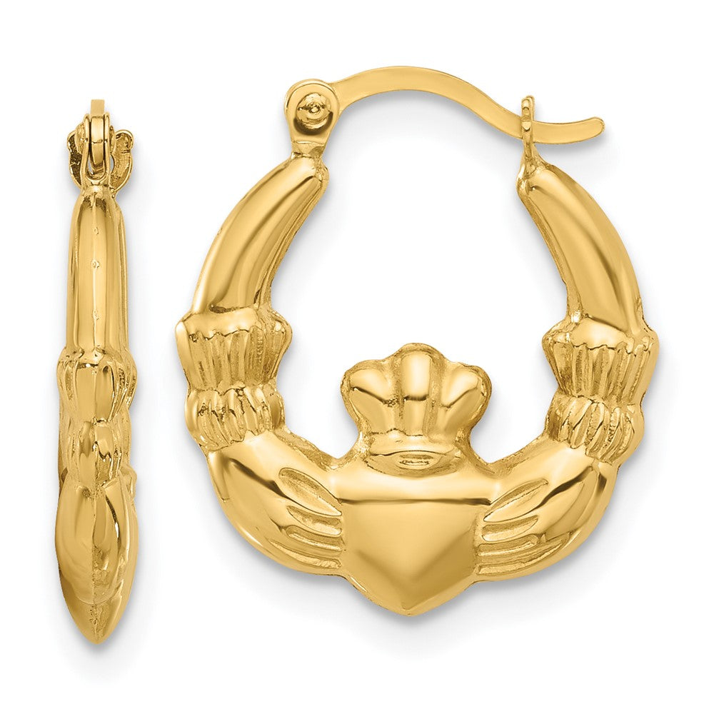 14K Yellow Gold Polished Claddagh Hoop Earrings