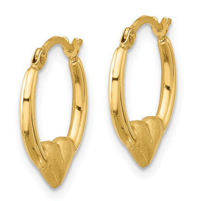 14K Yellow Gold Polished and Satin Heart Hoop Earrings