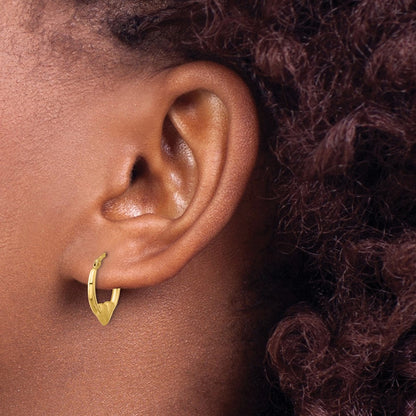 14K Yellow Gold Polished and Satin Heart Hoop Earrings