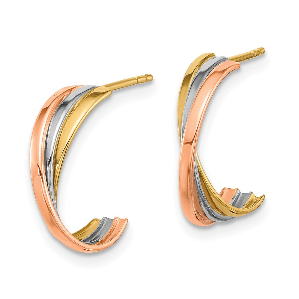 14K Twisted Tri-Color Hoop Post Earrings