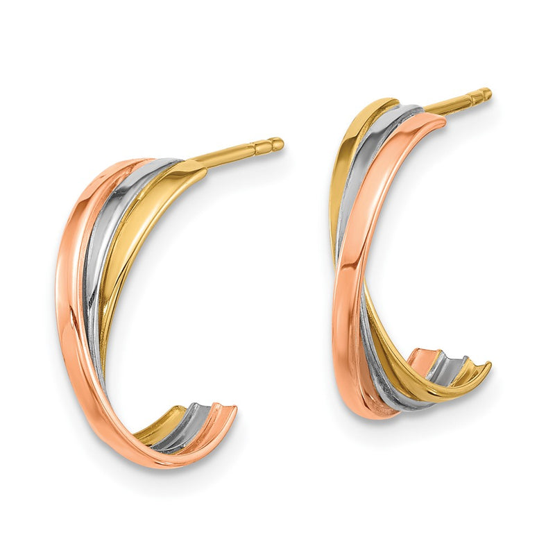 14K Twisted Tri-Color Hoop Post Earrings