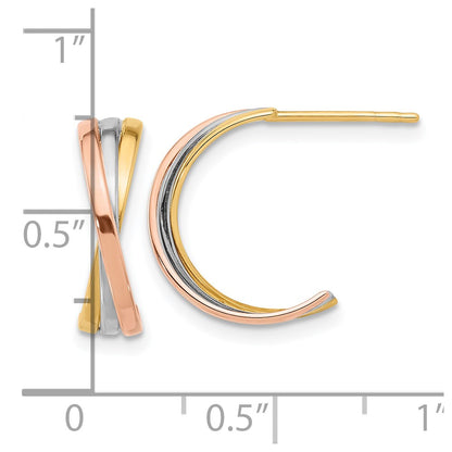 14K Twisted Tri-Color Hoop Post Earrings