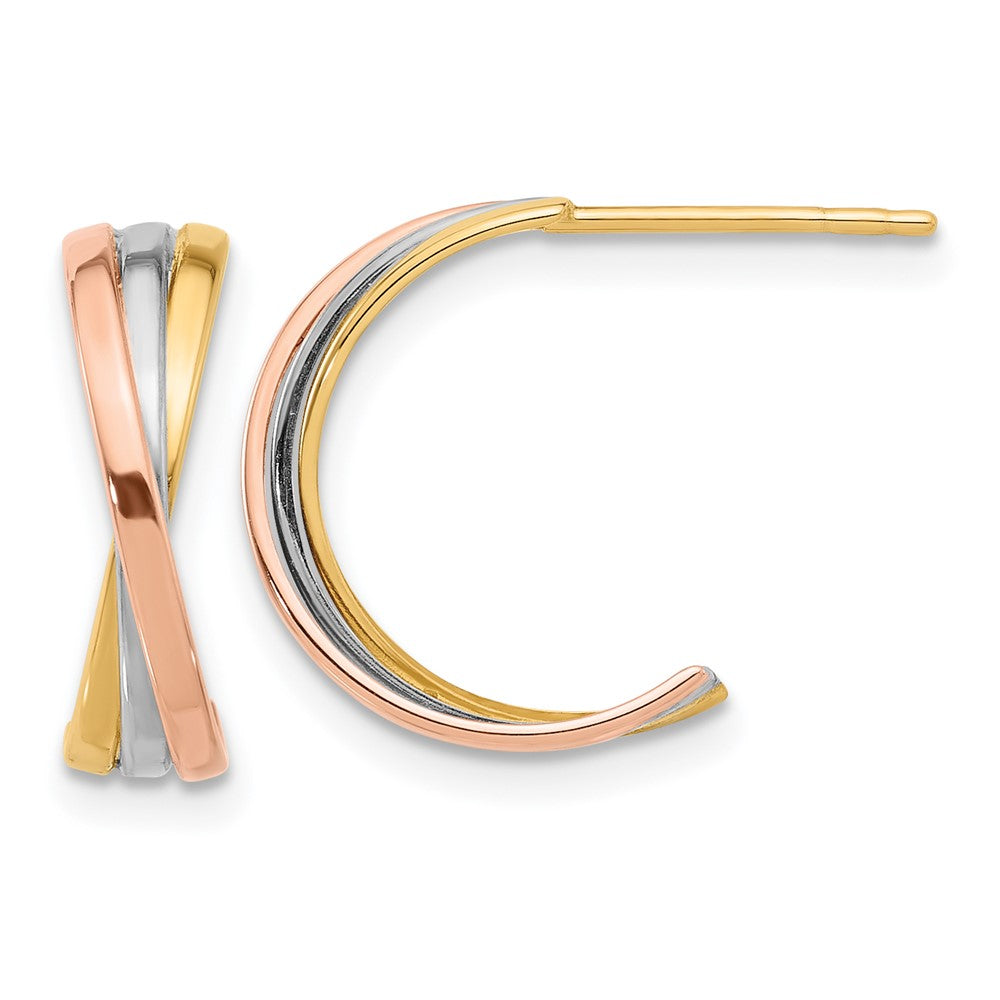 14K Twisted Tri-Color Hoop Post Earrings