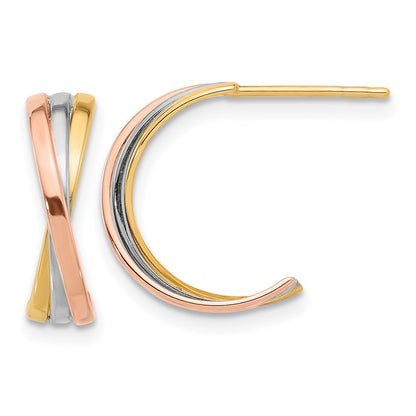 14K Twisted Tri-Color Hoop Post Earrings