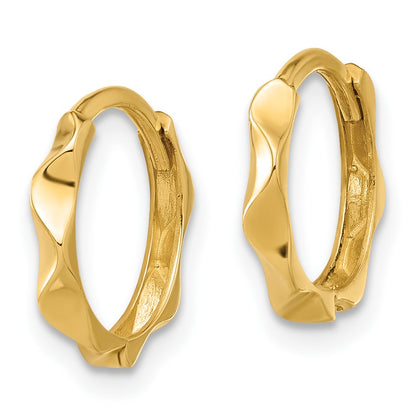 14K Yellow Gold Polished Wavy Hinged Hoop Earrings