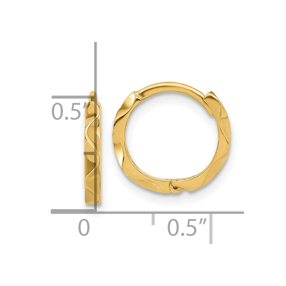 14K Yellow Gold Polished Wavy Hinged Hoop Earrings