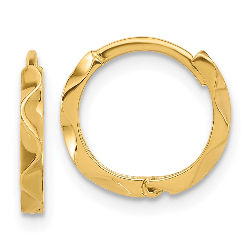 14K Yellow Gold Polished Wavy Hinged Hoop Earrings
