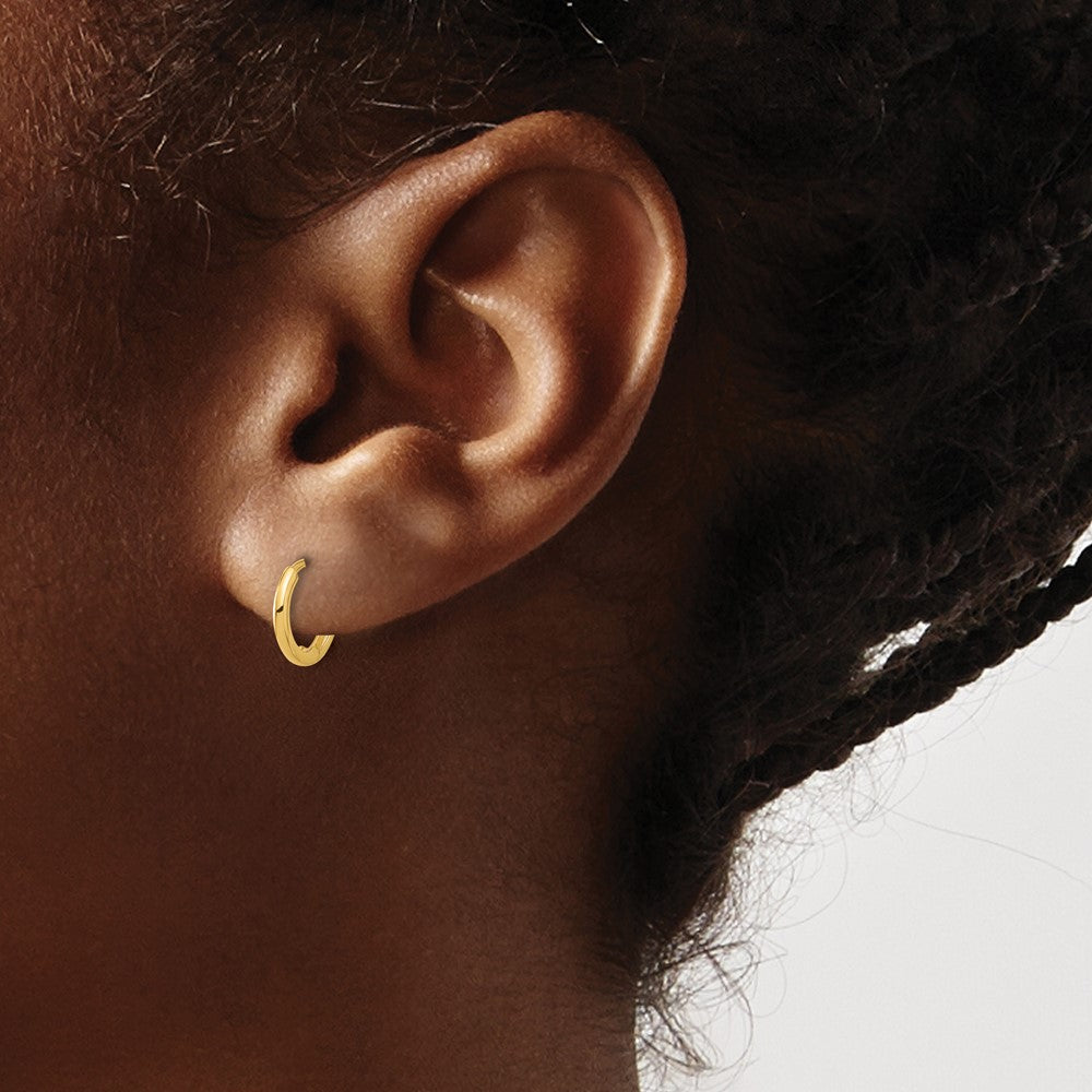 14K Yellow Gold Polished 1.45x10mm Hinged Huggie Hoop Earrings