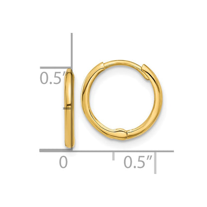 14K Yellow Gold Polished 1.45x13mm Hinged Huggie Hoop Earrings