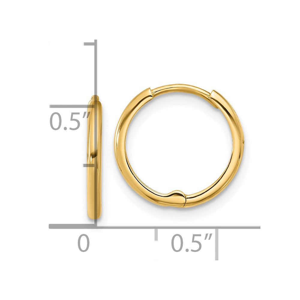 14K Yellow Gold Polished 1.45x14mm Hinged Huggie Hoop Earrings