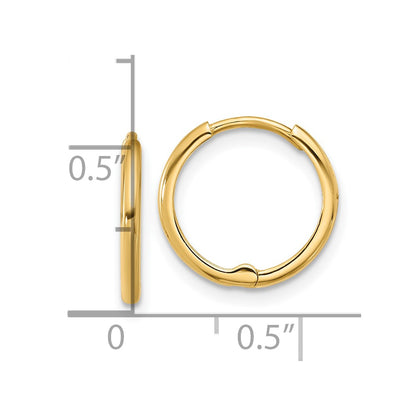 14K Yellow Gold Polished 1.45x14mm Hinged Huggie Hoop Earrings