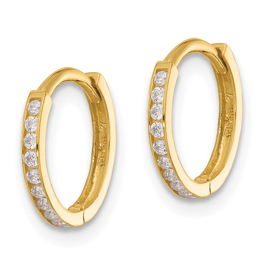 14K Yellow Gold Polished CZ and D/c 1.5mm Huggie Hoop Earrings