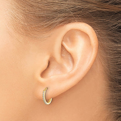 14K Yellow Gold Polished CZ and D/c 1.5mm Huggie Hoop Earrings