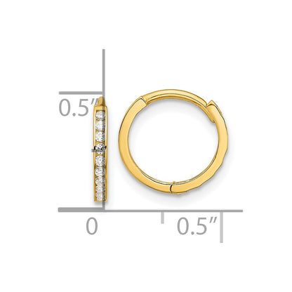 14K Yellow Gold Polished CZ and D/c 1.5mm Huggie Hoop Earrings