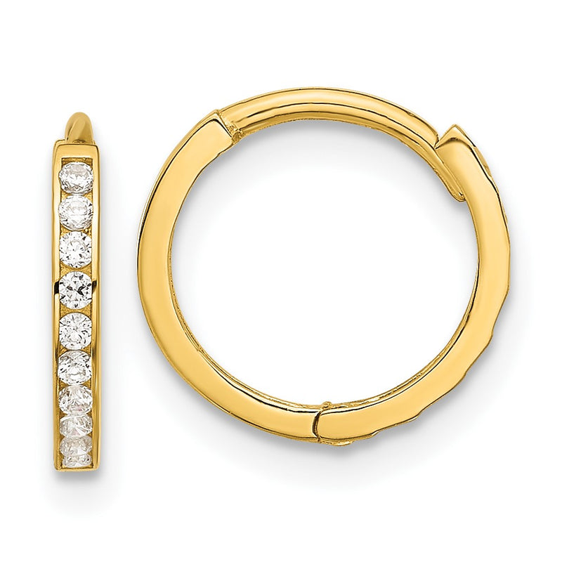 14K Yellow Gold Polished CZ and D/c 1.5mm Huggie Hoop Earrings