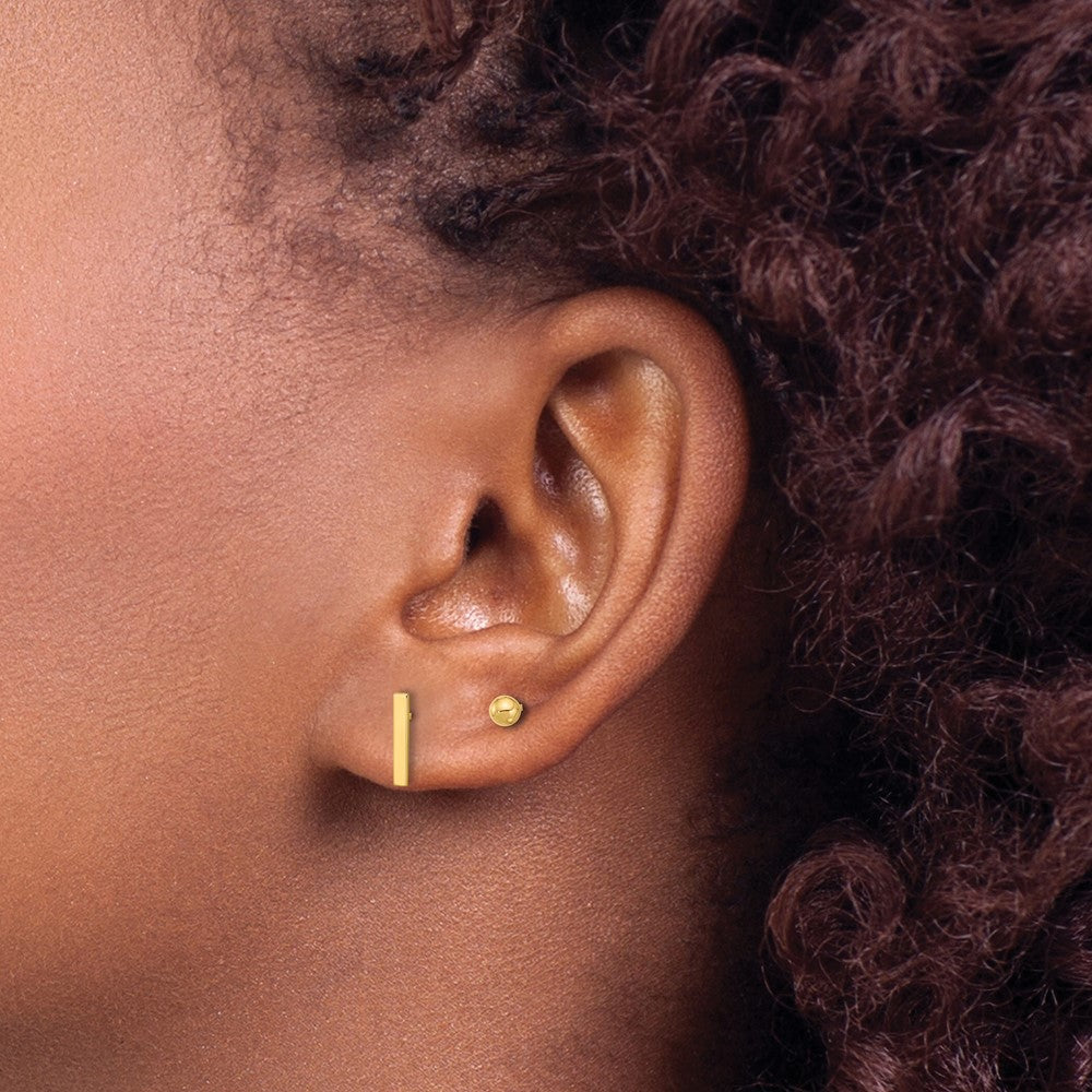 14K Yellow Gold Polished 3mm Ball and Bar Earring Set