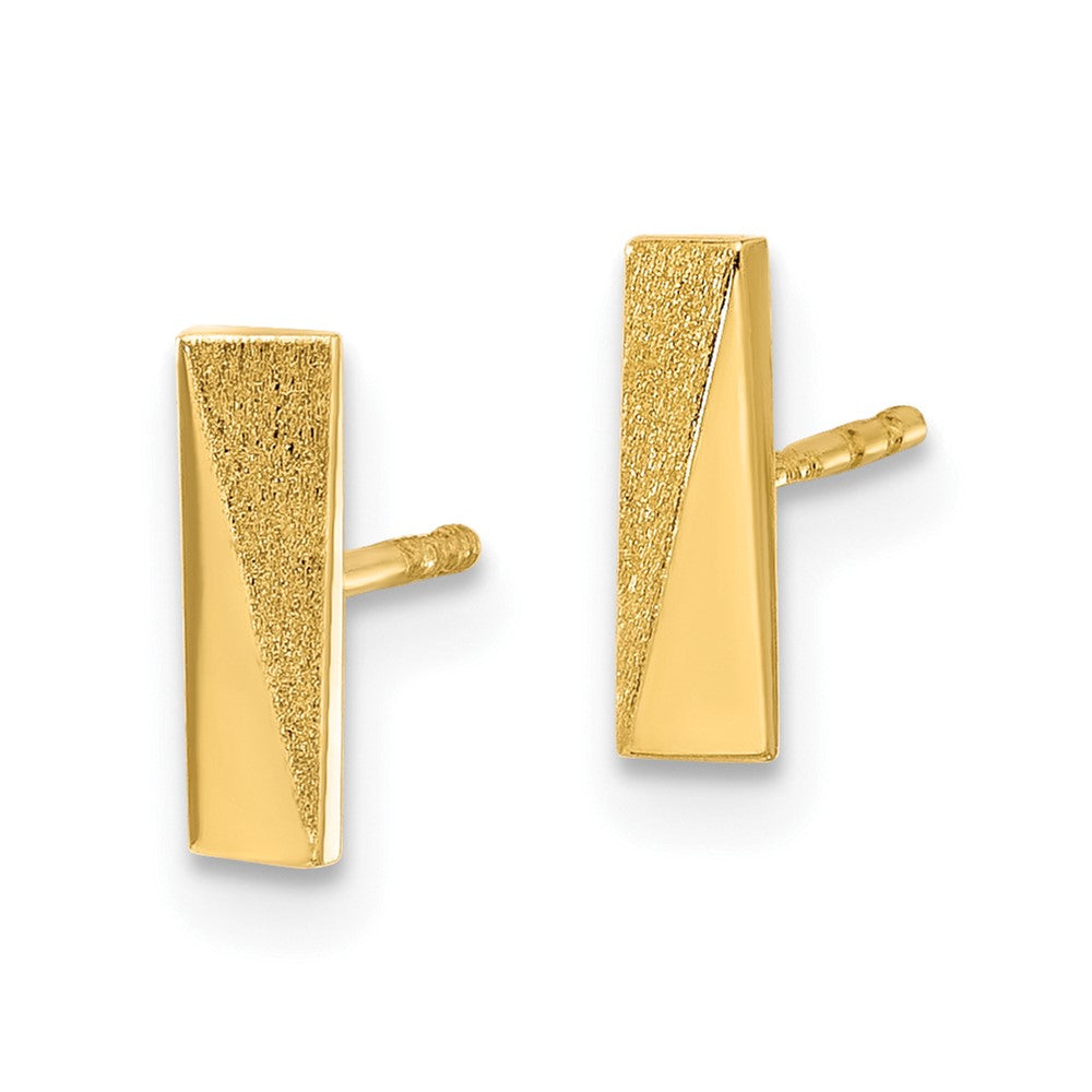 14K Yellow Gold Polished and Satin Bar Post Earrings