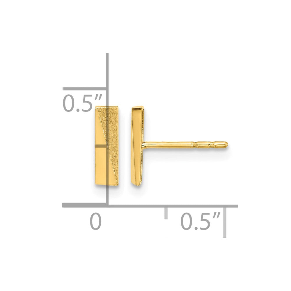 14K Yellow Gold Polished and Satin Bar Post Earrings