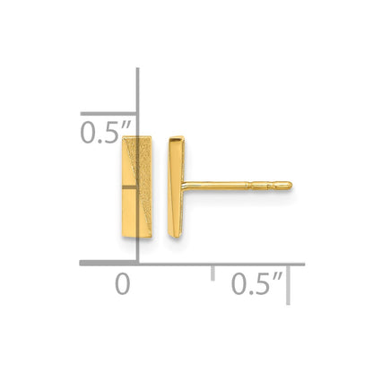14K Yellow Gold Polished and Satin Bar Post Earrings