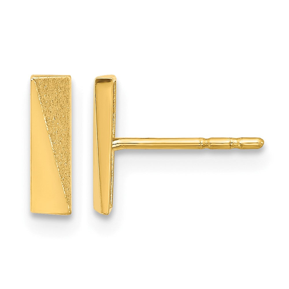 14K Yellow Gold Polished and Satin Bar Post Earrings