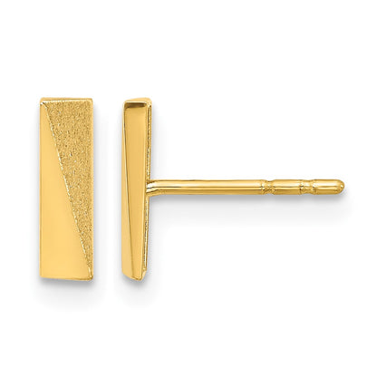 14K Yellow Gold Polished and Satin Bar Post Earrings