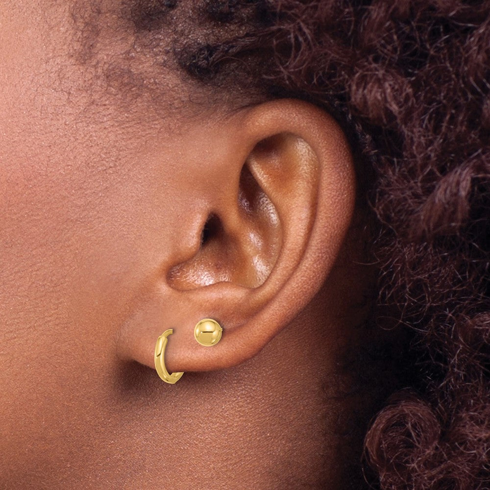 14K Yellow Gold Polished 5mm Ball and Hinged Hoop Earring Set