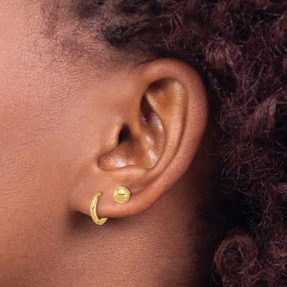 14K Yellow Gold Polished 5mm Ball and Hinged Hoop Earring Set