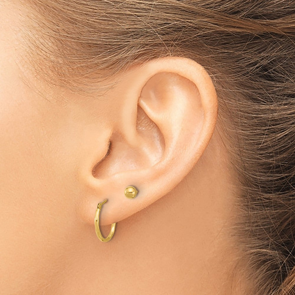 14K Yellow Gold Polished 4mm Ball and Twisted Hoop Earring Set