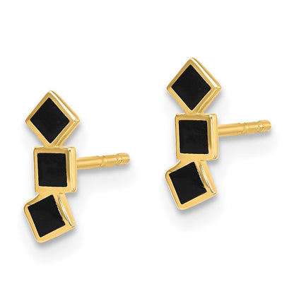 14K Yellow Gold Black Epoxy Squares Post Earrings