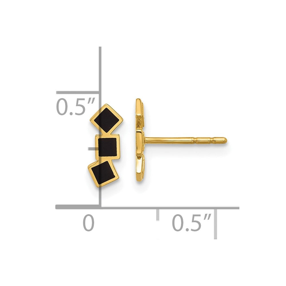 14K Yellow Gold Black Epoxy Squares Post Earrings