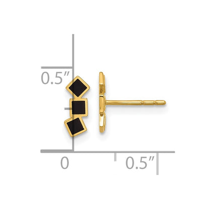 14K Yellow Gold Black Epoxy Squares Post Earrings