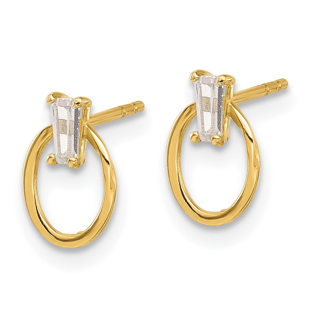 14K Yellow Gold Polished CZ Oval Post Earrings