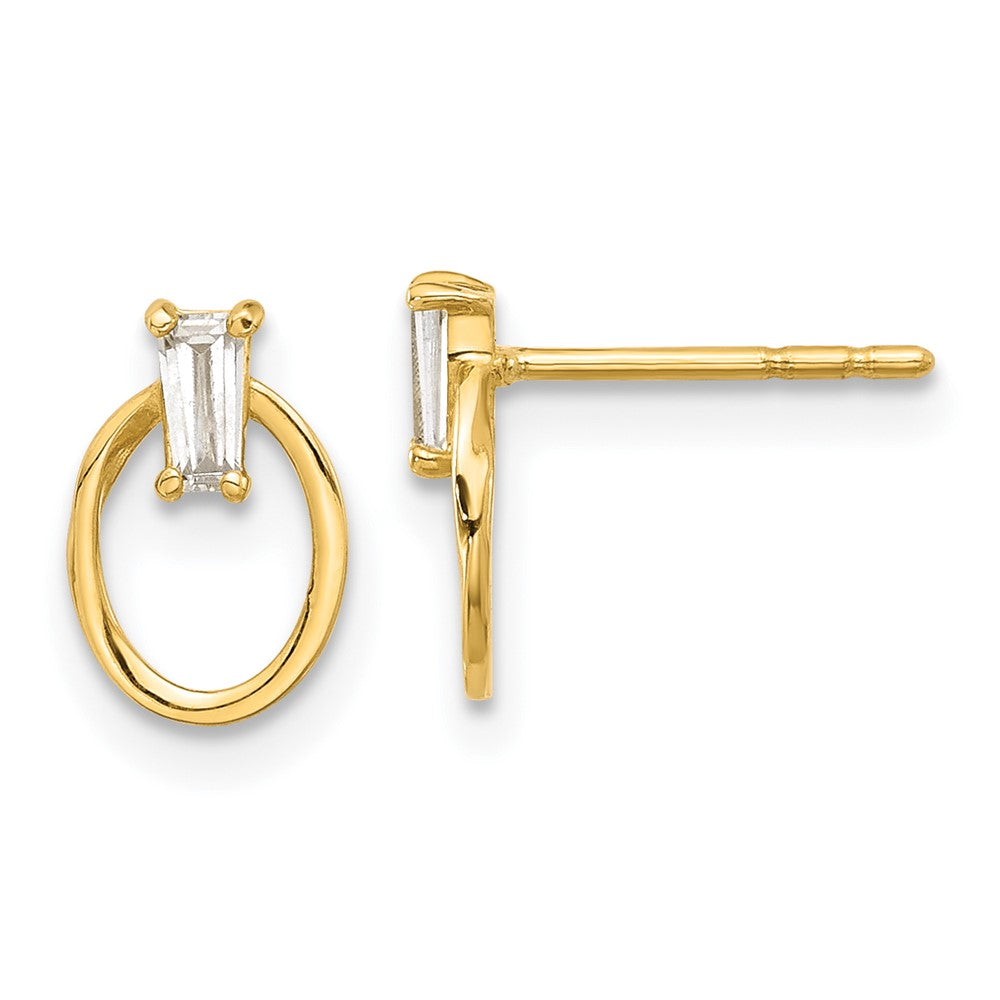 14K Yellow Gold Polished CZ Oval Post Earrings