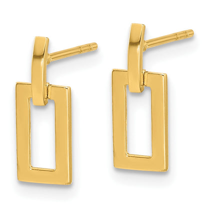14K Yellow Gold Polished Rectangle Post Dangle Earrings
