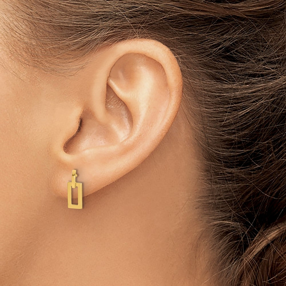 14K Yellow Gold Polished Rectangle Post Dangle Earrings