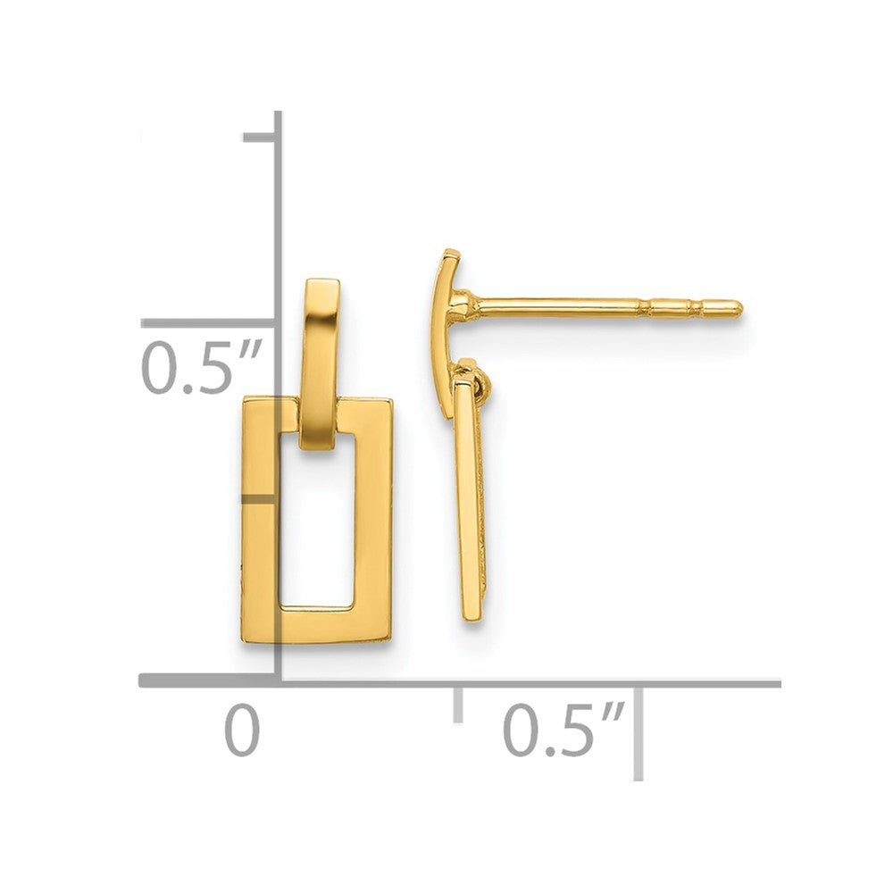 14K Yellow Gold Polished Rectangle Post Dangle Earrings
