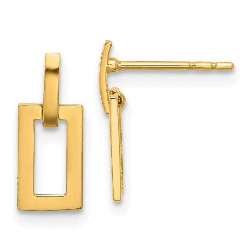 14K Yellow Gold Polished Rectangle Post Dangle Earrings