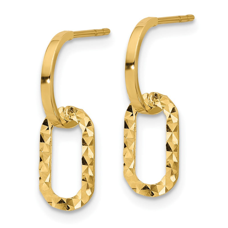 14K Yellow Gold Polished and D/c J-Hoop Dangle Post Earrings