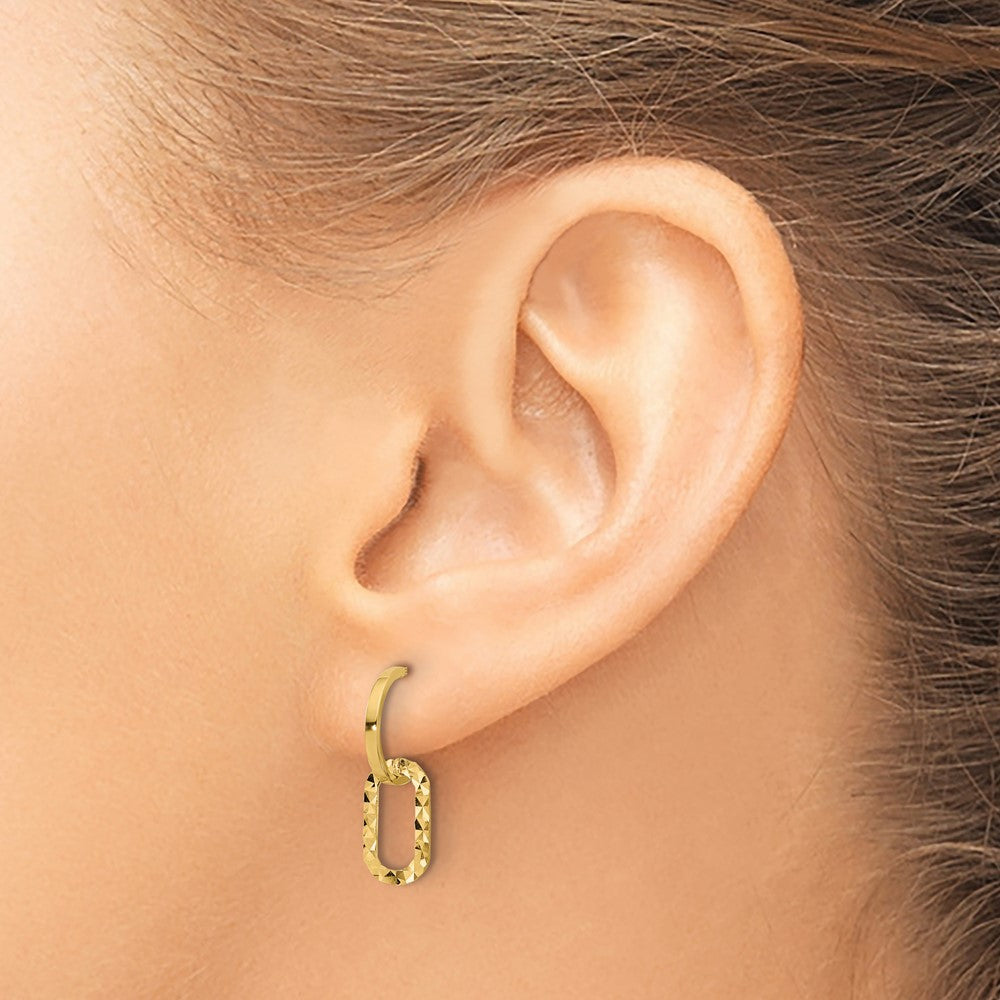 14K Yellow Gold Polished and D/c J-Hoop Dangle Post Earrings