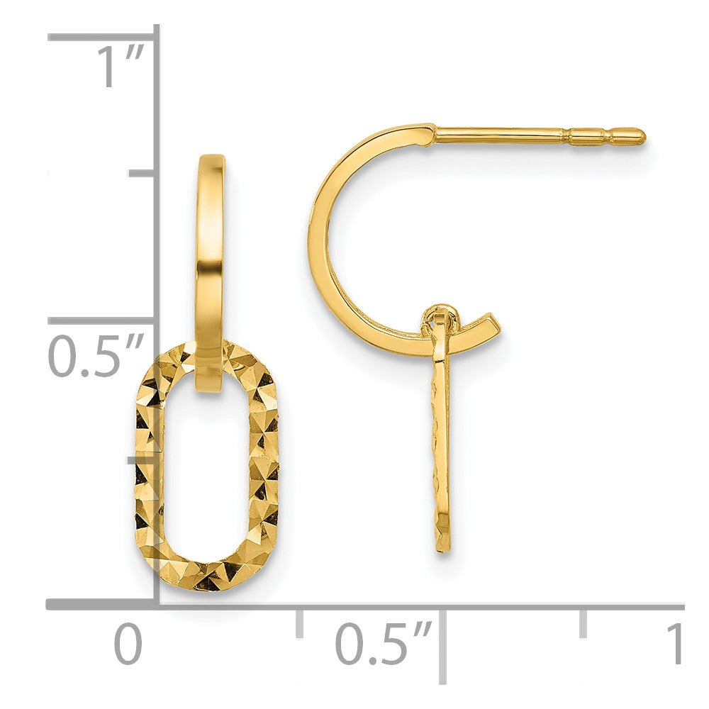 14K Yellow Gold Polished and D/c J-Hoop Dangle Post Earrings