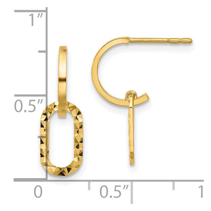 14K Yellow Gold Polished and D/c J-Hoop Dangle Post Earrings