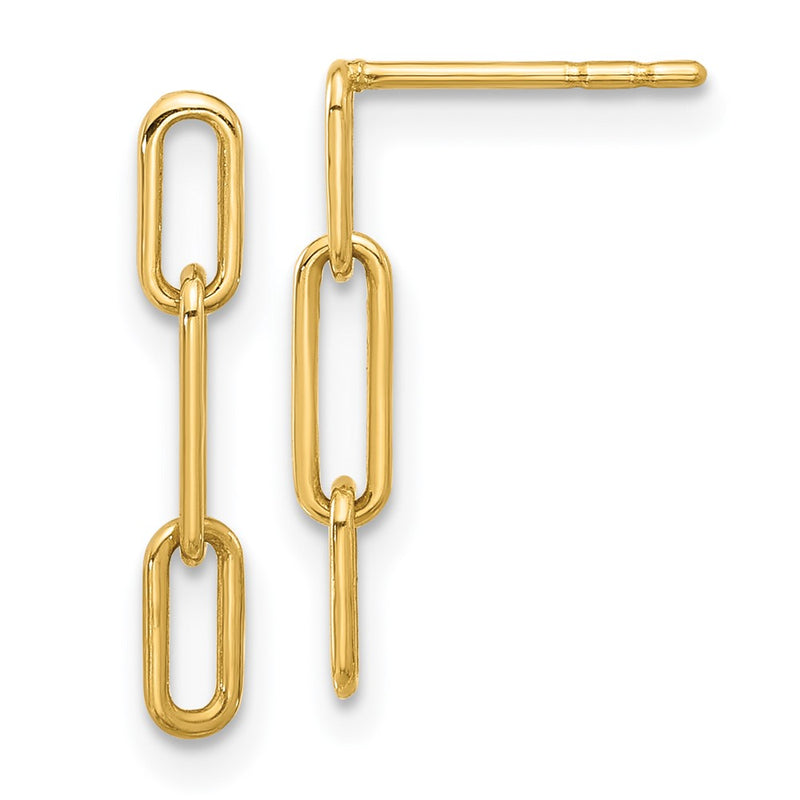 14K Yellow Gold Polished Open Link Post Dangle Earrings