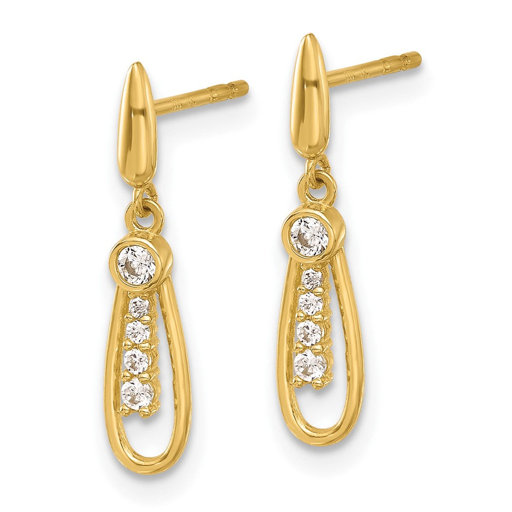 14K Yellow Gold Polished Teardrop CZ Post Dangle Earrings